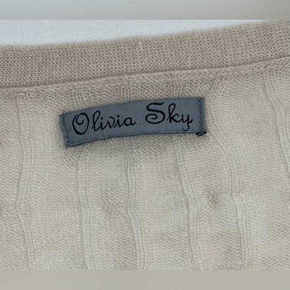 Olivia Sky Linen Blend V Neck Long Line Cable Knit Sweater Size 1X - Picture 3 of 10